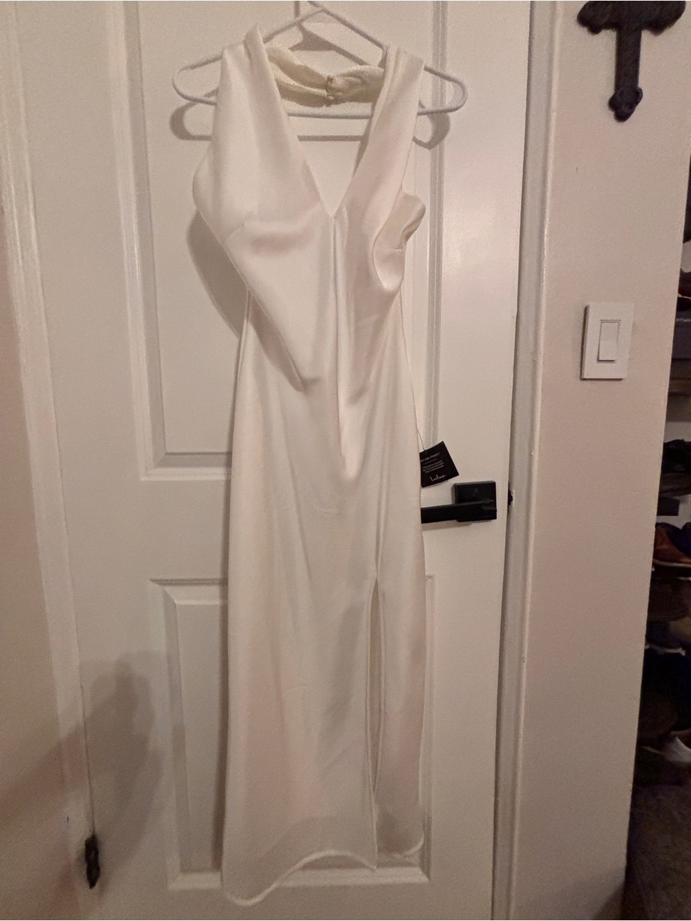 Lulu's Ivory Satin V-Neck Dress